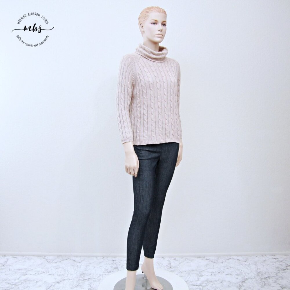 Austin Reed Silk Cotton Cashmere Blend Turtleneck Knit Sweater Tan Women L